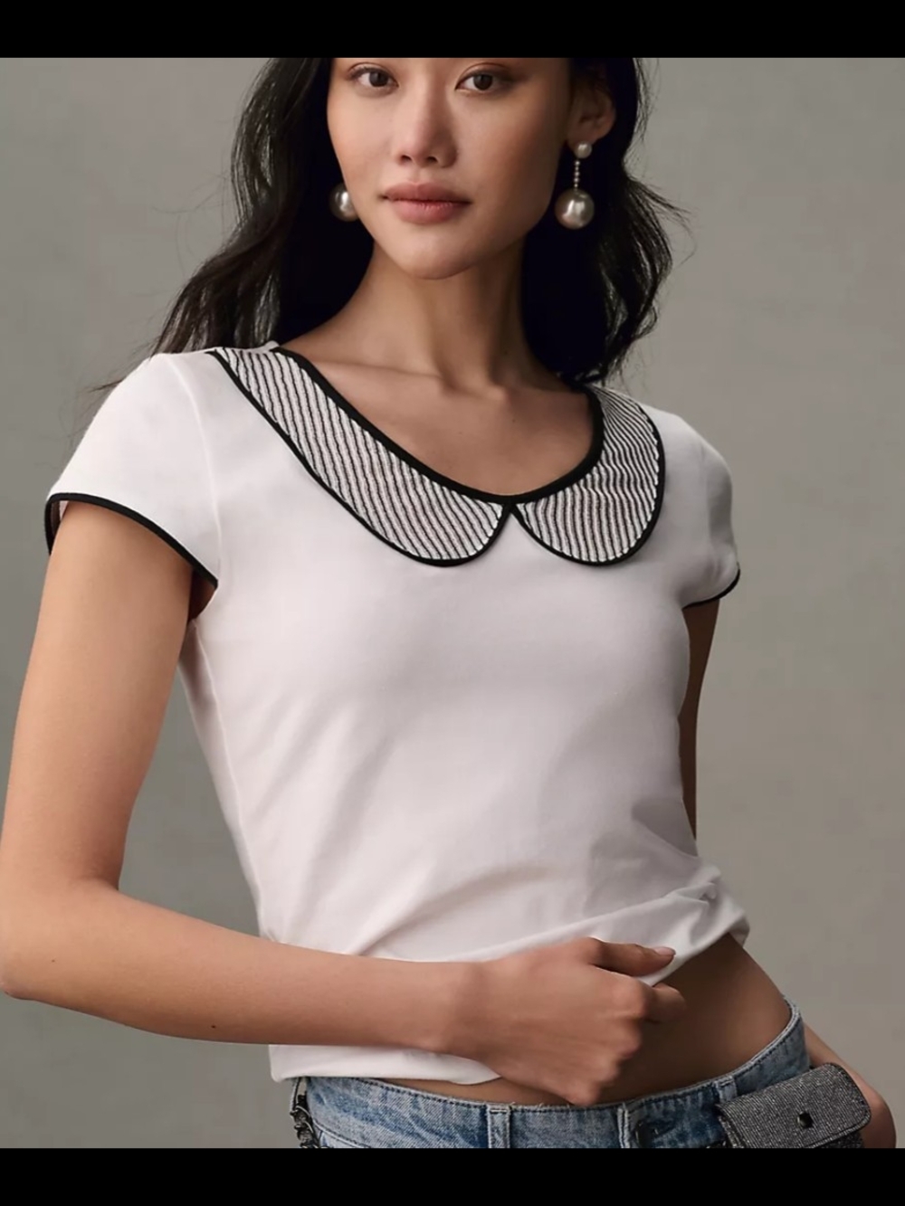 Maeve Anthropologie White Peter Pan Collar Top XL NWT